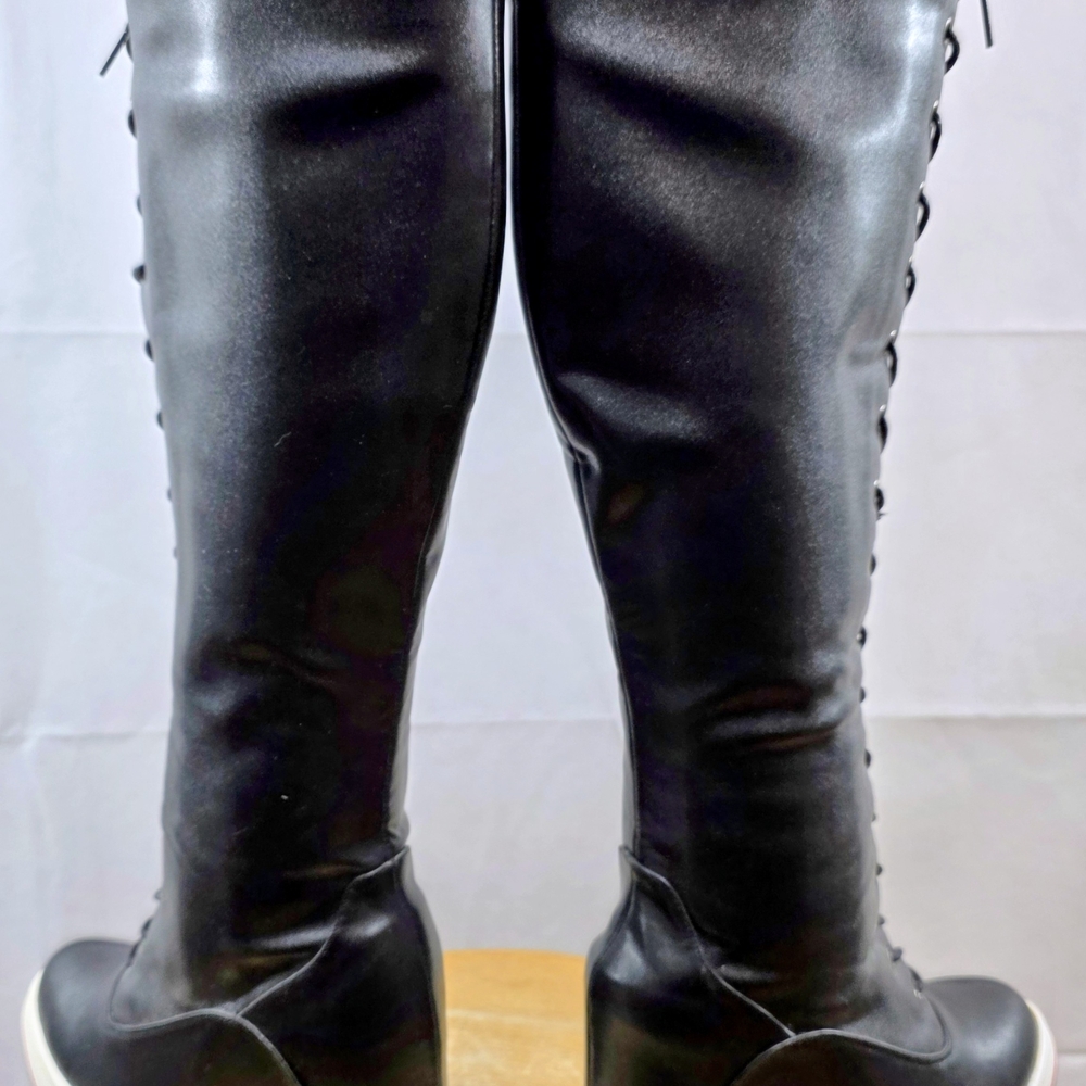 Black Lace-Up Knee-High Boots - Picture 11 of 12